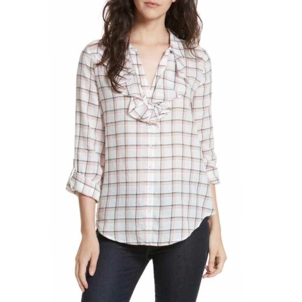 Joie Fara Plaid Top Ruffle Front Button Down